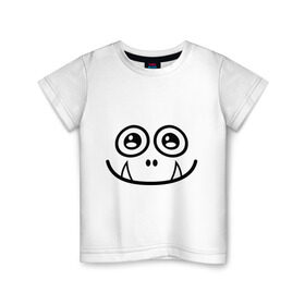 Детская футболка хлопок с принтом Добрый монстрик в Новосибирске, 100% хлопок | круглый вырез горловины, полуприлегающий силуэт, длина до линии бедер | глазастый | зубастик | зубы | монстр | рожица | чудик | чудовище
