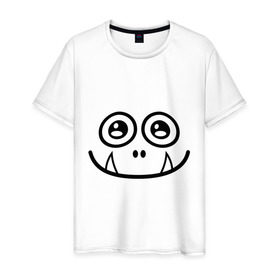 Мужская футболка хлопок с принтом Добрый монстрик в Новосибирске, 100% хлопок | прямой крой, круглый вырез горловины, длина до линии бедер, слегка спущенное плечо. | глазастый | зубастик | зубы | монстр | рожица | чудик | чудовище