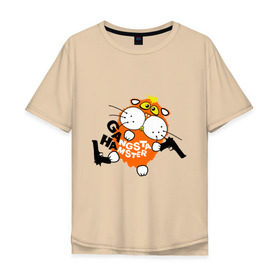 Мужская футболка хлопок Oversize с принтом Хомяк гангстер в Новосибирске, 100% хлопок | свободный крой, круглый ворот, “спинка” длиннее передней части | gangsta | gangsta hamster | гангстер | ганста хомяк | грызуны | домашние животные | животные | хомяк | хомячок