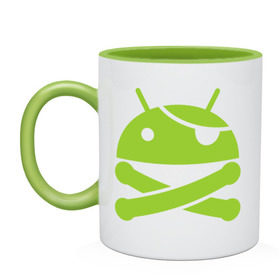 Кружка двухцветная с принтом Android super user в Новосибирске, керамика | объем — 330 мл, диаметр — 80 мм. Цветная ручка и кайма сверху, в некоторых цветах — вся внутренняя часть | пират