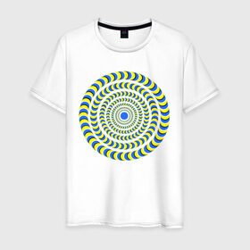 Мужская футболка хлопок с принтом Психоделика полноцвет в Новосибирске, 100% хлопок | прямой крой, круглый вырез горловины, длина до линии бедер, слегка спущенное плечо. | Тематика изображения на принте: гипноз | гипнотические | круг | оптическая иллюзия