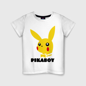 Детская футболка хлопок с принтом PikaBoy в Новосибирске, 100% хлопок | круглый вырез горловины, полуприлегающий силуэт, длина до линии бедер | pickachu | pikaboy | playboy | pockemon | антибренд | пикабой | пикачу | плейбой | покемон