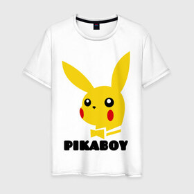 Мужская футболка хлопок с принтом PikaBoy в Новосибирске, 100% хлопок | прямой крой, круглый вырез горловины, длина до линии бедер, слегка спущенное плечо. | pickachu | pikaboy | playboy | pockemon | антибренд | пикабой | пикачу | плейбой | покемон