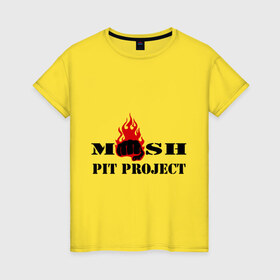 Женская футболка хлопок с принтом Mosh pit project в Новосибирске, 100% хлопок | прямой крой, круглый вырез горловины, длина до линии бедер, слегка спущенное плечо | Тематика изображения на принте: 