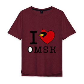 Мужская футболка хлопок Oversize с принтом I love Omsk (Я люблю Омск) в Новосибирске, 100% хлопок | свободный крой, круглый ворот, “спинка” длиннее передней части | Тематика изображения на принте: i love omsk | город | омич | омская птица | птица | я люблю омск