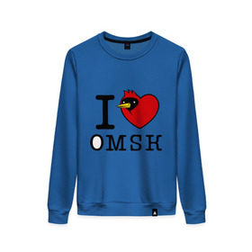 Женский свитшот хлопок с принтом I love Omsk (Я люблю Омск) в Новосибирске, 100% хлопок | прямой крой, круглый вырез, на манжетах и по низу широкая трикотажная резинка  | i love omsk | город | омич | омская птица | птица | я люблю омск