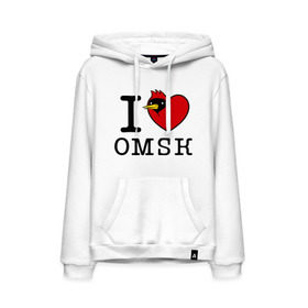 Мужская толстовка хлопок с принтом I love Omsk (Я люблю Омск) в Новосибирске, френч-терри, мягкий теплый начес внутри (100% хлопок) | карман-кенгуру, эластичные манжеты и нижняя кромка, капюшон с подкладом и шнурком | Тематика изображения на принте: i love omsk | город | омич | омская птица | птица | я люблю омск