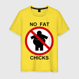 Мужская футболка хлопок с принтом No fat chicks в Новосибирске, 100% хлопок | прямой крой, круглый вырез горловины, длина до линии бедер, слегка спущенное плечо. | дорожные знаки | нет толстым | толстая девушка