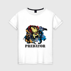 Женская футболка хлопок с принтом Predator в Новосибирске, 100% хлопок | прямой крой, круглый вырез горловины, длина до линии бедер, слегка спущенное плечо | хищник
