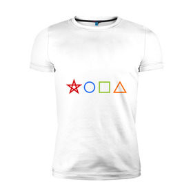 Мужская футболка премиум с принтом Жопа геометрическая в Новосибирске, 92% хлопок, 8% лайкра | приталенный силуэт, круглый вырез ворота, длина до линии бедра, короткий рукав | геометрия | звезда | квадрат | круг | треугольник | фигуры | черчение