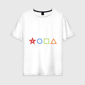 Женская футболка хлопок Oversize с принтом Жопа геометрическая в Новосибирске, 100% хлопок | свободный крой, круглый ворот, спущенный рукав, длина до линии бедер
 | геометрия | звезда | квадрат | круг | треугольник | фигуры | черчение