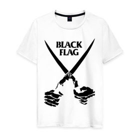 Мужская футболка хлопок с принтом Black Flag (1) в Новосибирске, 100% хлопок | прямой крой, круглый вырез горловины, длина до линии бедер, слегка спущенное плечо. | Тематика изображения на принте: hard | hardcor | hardcore | hardstyle | rock | ножницы | рок | руки | хард | хард рок