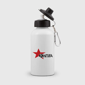 Бутылка спортивная с принтом Antifa (4) в Новосибирске, металл | емкость — 500 мл, в комплекте две пластиковые крышки и карабин для крепления | антифа | антифашизм | звезда | организация | политическая