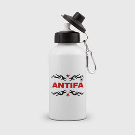 Бутылка спортивная с принтом Antifa (5) в Новосибирске, металл | емкость — 500 мл, в комплекте две пластиковые крышки и карабин для крепления | антифа | антифашизм | звезда | организация | политическая