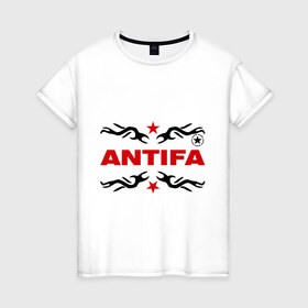 Женская футболка хлопок с принтом Antifa (5) в Новосибирске, 100% хлопок | прямой крой, круглый вырез горловины, длина до линии бедер, слегка спущенное плечо | антифа | антифашизм | звезда | организация | политическая