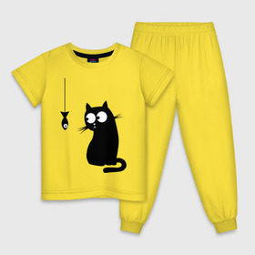 Детская пижама хлопок с принтом Кот и рыба в Новосибирске, 100% хлопок |  брюки и футболка прямого кроя, без карманов, на брюках мягкая резинка на поясе и по низу штанин
 | киса | киска | котенок | котик | котэ | кошка | рыбка