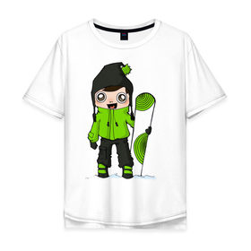 Мужская футболка хлопок Oversize с принтом Зеленый парень борд в Новосибирске, 100% хлопок | свободный крой, круглый ворот, “спинка” длиннее передней части | snowboard | гора | горнолыжный курорт | горнолыжный сезон | горные склоны | для зимы | зимний спорт | склоны | сноуборд | сноубордист | эмблема
