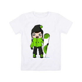 Детская футболка хлопок с принтом Зеленый парень борд в Новосибирске, 100% хлопок | круглый вырез горловины, полуприлегающий силуэт, длина до линии бедер | snowboard | гора | горнолыжный курорт | горнолыжный сезон | горные склоны | для зимы | зимний спорт | склоны | сноуборд | сноубордист | эмблема