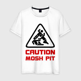 Мужская футболка хлопок с принтом Caution mosh pit в Новосибирске, 100% хлопок | прямой крой, круглый вырез горловины, длина до линии бедер, слегка спущенное плечо. | hard | hardcor | hardcore | hardstyle | rock | рок | хард | хард рок