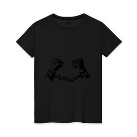 Женская футболка хлопок с принтом Capitalism в Новосибирске, 100% хлопок | прямой крой, круглый вырез горловины, длина до линии бедер, слегка спущенное плечо | capitalism | кандалы | капитализм | наручники | оковы | руки | руки связаны