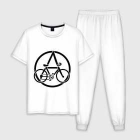 Мужская пижама хлопок с принтом Anarchy Bike в Новосибирске, 100% хлопок | брюки и футболка прямого кроя, без карманов, на брюках мягкая резинка на поясе и по низу штанин
 | anarchy | bike | анархизм | анархия | байк | велик | велосипед | велосипед анархия