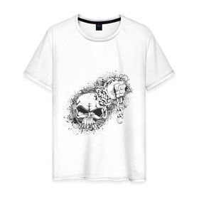 Мужская футболка хлопок с принтом Skull Chain в Новосибирске, 100% хлопок | прямой крой, круглый вырез горловины, длина до линии бедер, слегка спущенное плечо. | Тематика изображения на принте: скелет