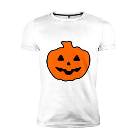 Мужская футболка премиум с принтом Halloween Тыква в Новосибирске, 92% хлопок, 8% лайкра | приталенный силуэт, круглый вырез ворота, длина до линии бедра, короткий рукав | 