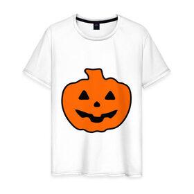 Мужская футболка хлопок с принтом Halloween Тыква в Новосибирске, 100% хлопок | прямой крой, круглый вырез горловины, длина до линии бедер, слегка спущенное плечо. | 