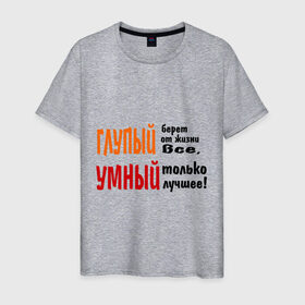 Мужская футболка хлопок с принтом Философия жизни в Новосибирске, 100% хлопок | прямой крой, круглый вырез горловины, длина до линии бедер, слегка спущенное плечо. | глупый | глупый берет все | умный | умный лучшее
