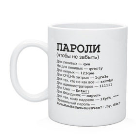 Кружка с принтом Пароли (чтобы не забыть) в Новосибирске, керамика | объем — 330 мл, диаметр — 80 мм. Принт наносится на бока кружки, можно сделать два разных изображения | админская | админу | для админа | доступ | клава | клавиатура | логин | пароль