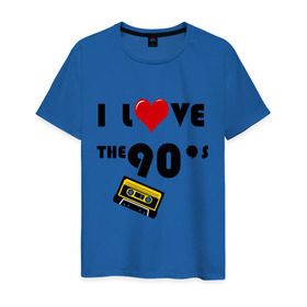 Мужская футболка хлопок с принтом i love 90 `s в Новосибирске, 100% хлопок | прямой крой, круглый вырез горловины, длина до линии бедер, слегка спущенное плечо. | 90 e | i love | i love the 90s | касета | кассета | музыка | музыка 90 х | я люблю | я люблю 90е
