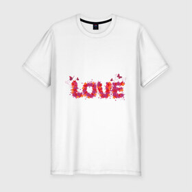 Мужская футболка премиум с принтом Spring Love в Новосибирске, 92% хлопок, 8% лайкра | приталенный силуэт, круглый вырез ворота, длина до линии бедра, короткий рукав | love | бабочки | весна | любовь | спринг лов | цветочки | цветы