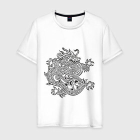 Мужская футболка хлопок с принтом Дракон узор в Новосибирске, 100% хлопок | прямой крой, круглый вырез горловины, длина до линии бедер, слегка спущенное плечо. | dragon | дракончик | китайский | китайский узор