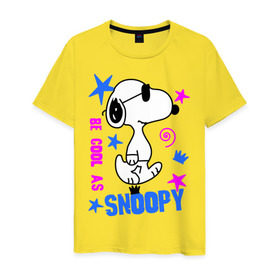 Мужская футболка хлопок с принтом Be cool as Snoopy в Новосибирске, 100% хлопок | прямой крой, круглый вырез горловины, длина до линии бедер, слегка спущенное плечо. | snoopy | будь крутым как снупи | мультик | мультики | мультфильмы | снупи | собачка снупи