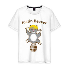 Мужская футболка хлопок с принтом Джастин Бобер в Новосибирске, 100% хлопок | прямой крой, круглый вырез горловины, длина до линии бедер, слегка спущенное плечо. | justin beaber | justin bieber | бобр | джастин бибер | животное | зверушка | зверь