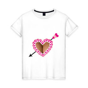 Женская футболка хлопок с принтом Грудь накладная в Новосибирске, 100% хлопок | прямой крой, круглый вырез горловины, длина до линии бедер, слегка спущенное плечо | бюст | грудь | девушкам | для девушек | женская грудь | накладная грудь | сердечки | сердце