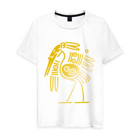 Мужская футболка хлопок с принтом золотая птица в Новосибирске, 100% хлопок | прямой крой, круглый вырез горловины, длина до линии бедер, слегка спущенное плечо. | египет | египетский | трайбл | узор | этнический | этно | этнос