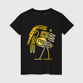 Женская футболка хлопок с принтом золотая птица в Новосибирске, 100% хлопок | прямой крой, круглый вырез горловины, длина до линии бедер, слегка спущенное плечо | египет | египетский | трайбл | узор | этнический | этно | этнос