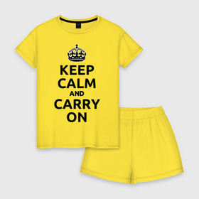 Женская пижама с шортиками хлопок с принтом Keep calm and carry on в Новосибирске, 100% хлопок | футболка прямого кроя, шорты свободные с широкой мягкой резинкой | агитационные плакаты | великобритания | плакаты