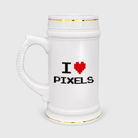 Кружка пивная с принтом Love pixels в Новосибирске,  керамика (Материал выдерживает высокую температуру, стоит избегать резкого перепада температур) |  объем 630 мл | 8 bit | i love | i love pixels | pixel | пиксел | пиксель | я люблю | я люблю пиклелы
