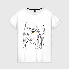 Женская футболка хлопок с принтом Эскиз женского лица в Новосибирске, 100% хлопок | прямой крой, круглый вырез горловины, длина до линии бедер, слегка спущенное плечо | девушка | женское лицо | карие глаза | лицо | портрет