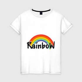 Женская футболка хлопок с принтом Радуга (надпись) в Новосибирске, 100% хлопок | прямой крой, круглый вырез горловины, длина до линии бедер, слегка спущенное плечо | rainbow | краски | радуга | цвета