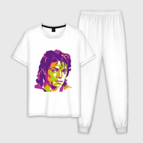 Мужская пижама хлопок с принтом Michael Jackson полноцвет в Новосибирске, 100% хлопок | брюки и футболка прямого кроя, без карманов, на брюках мягкая резинка на поясе и по низу штанин
 | Тематика изображения на принте: jackson | michael | michael jackson | pop | джексон | знаменитость | майкл | майкл джексон | певец | поп | портрет