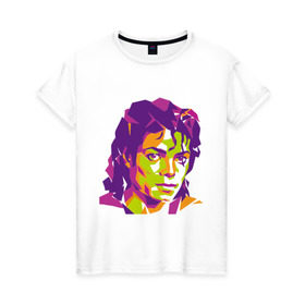 Женская футболка хлопок с принтом Michael Jackson полноцвет в Новосибирске, 100% хлопок | прямой крой, круглый вырез горловины, длина до линии бедер, слегка спущенное плечо | jackson | michael | michael jackson | pop | джексон | знаменитость | майкл | майкл джексон | певец | поп | портрет