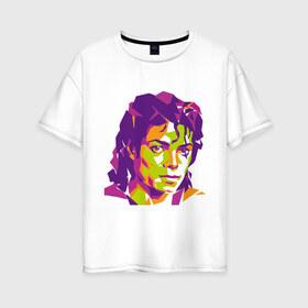 Женская футболка хлопок Oversize с принтом Michael Jackson полноцвет в Новосибирске, 100% хлопок | свободный крой, круглый ворот, спущенный рукав, длина до линии бедер
 | Тематика изображения на принте: jackson | michael | michael jackson | pop | джексон | знаменитость | майкл | майкл джексон | певец | поп | портрет