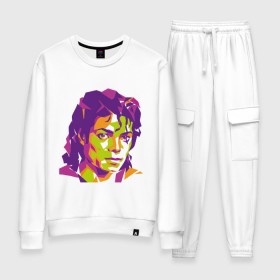 Женский костюм хлопок с принтом Michael Jackson полноцвет в Новосибирске, 100% хлопок | на свитшоте круглая горловина, мягкая резинка по низу. Брюки заужены к низу, на них два вида карманов: два 