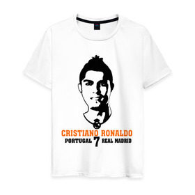Мужская футболка хлопок с принтом Cristiano Ronaldo 7 в Новосибирске, 100% хлопок | прямой крой, круглый вырез горловины, длина до линии бедер, слегка спущенное плечо. | роналдо