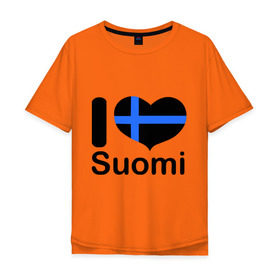 Мужская футболка хлопок Oversize с принтом Love Suomi в Новосибирске, 100% хлопок | свободный крой, круглый ворот, “спинка” длиннее передней части | Тематика изображения на принте: suomi | курорты | курорты финляндии | люблю финляндию | отдых | финляндия