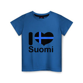 Детская футболка хлопок с принтом Love Suomi в Новосибирске, 100% хлопок | круглый вырез горловины, полуприлегающий силуэт, длина до линии бедер | Тематика изображения на принте: suomi | курорты | курорты финляндии | люблю финляндию | отдых | финляндия
