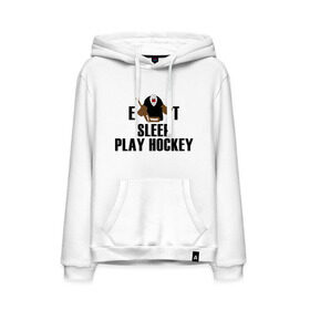 Мужская толстовка хлопок с принтом Eat sleep play hockey в Новосибирске, френч-терри, мягкий теплый начес внутри (100% хлопок) | карман-кенгуру, эластичные манжеты и нижняя кромка, капюшон с подкладом и шнурком | hockey | nhl | ешь | играй в хоккей | нхл | спи | хоккей
